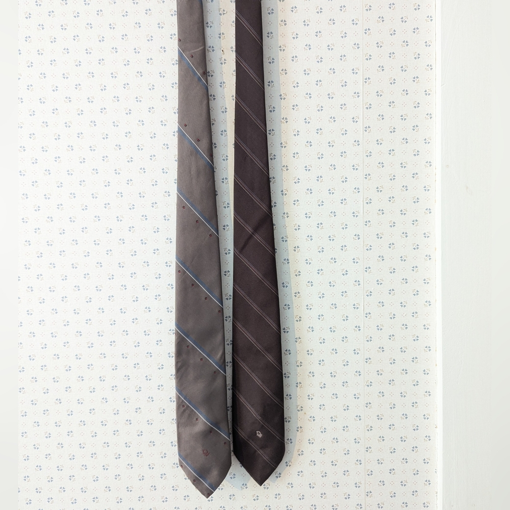 Dior Gray Brown Black Blue Red Diagonal Striped Ties Silk Poly Blend Italy USA
